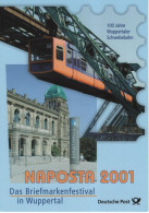 Germany Deutschland 2001 Wuppertaler Schwebebahn, Suspension Railway, NAPOSTA Philatelic Exhibition, Train Wuppertal - 2001-2010
