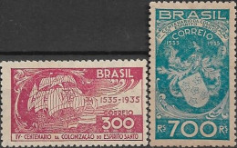 BRAZIL - COMPLETE SET 4th CENTENARY OF THE COLONIZATION OF ESPÍRITO ANTO STATE 1935 - MNH/NEW NO GUM - Neufs