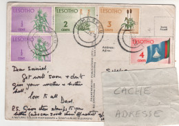 Timbres , Stamps " Fleurs : Maïs , Aloe , Sorgho ; Drapeau National ( Abimé ) " Sur CP , Carte , Postcard Du 24/03/76 - Lesotho (1966-...)