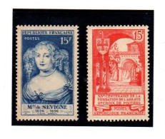 France - 1950/1952  - Madame De Sévigné Et Cent. Abbaye Ste Croix De Poitiers - Unused Stamps