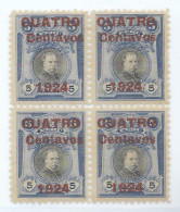 PERU 1923 - 1924 SURCHARGED IN RED 4C ON 5C BLUE MANUEL PARDO MNH BLOCK OF 4 MICHEL 202 SCOTT 233 - Pérou
