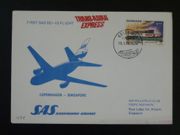 Lettre Premier Vol First Flight Cover Copenhangen Singapore DC10 SAS Trans-Asian Express 1976 Ref 99960 - Brieven En Documenten