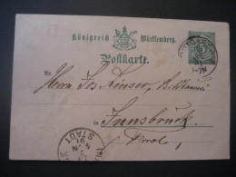 Deutschland Altdeutschland Württemberg- Ganzsache , Mi. P 34 Gelaufen 1891 Von Stuttgart Nach Innsbruck - Ganzsachen