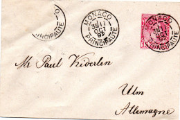 MONACO -- MONTE CARLO -- Entier Postal -- Enveloppe 15 C. Carmin Sur Blanc 1886 (116 X 76) - Interi Postali