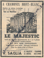 Ancienne Publicité (1960) : LE MAJESTIC, Chamonix Mont-Blanc, Vend Ses Derniers Appartements, Parc Privé, Garages... - Publicités