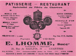 Chartres - Rue Du Soleil-d'Or - Patisserie-Restaurant - E. Lhomme - Publicités