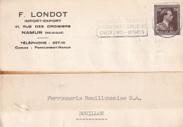 F. LONDOT Import - Export  41 Rue Des Croisiers Namur  1953 - Lettres & Documents