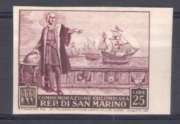 1951 San Marino, N. 380c C. Colombo Non Dentellato - MNH** - Varietà & Curiosità