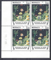 MONACO - N° 1487 - POISSONS MUSEE OCEANOGRAPHIQUE - Bloc De 4 COIN DATE - NEUF SANS CHARNIERE - 31/7/85 - Neufs