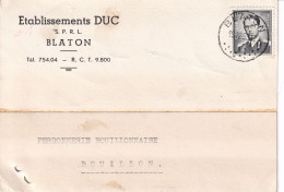 Établissements DUC  S.P.R.L   Blaton 1958 - Cartas & Documentos