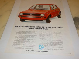 ANCIENNE PUBLICITE  VOITURE  VOLKSWAGEN GOLF  1974 - Publicités