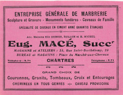 Chartres - Marbrerie Eug. Macé - Publicités