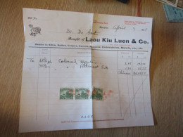 Chine China 3 Stamps Fiscaux Sur Facture Laou Kiu Luen Shanghaï - 1912-1949 Republiek