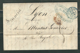 ESPAGNE 1854 Marque Postale  Taxée De Madrid Pour Lyon - Lettres & Documents