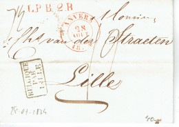 Anvers Pour Lille 28-07-1834 Cachet Rouge Plus Plus Marque Belgique Par Lille - 1830-1849 (Belgique Indépendante)