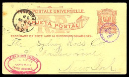 DOMINICAN REP. 1894. Puerto Plata - USA. 2c. Stat Card. V. Scarce Used / Fine. - Dominican Republic