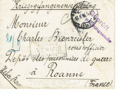 Strasbourg Lettre Pour Roanne 12-8-1916 Cachet Prisonniers De Guerre ROMANS Vérifié Par L'interprêtre - Sellos De Guerra