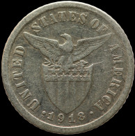 LaZooRo: Philippines 10 Centavos 1918 VF - Silver - Filipinas