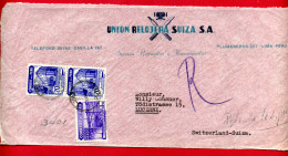 1938 - Lettre Pour La Suisse - BANQUE INDUSTRIELLE N°36 + SERVICE AERIEN N°58 - Devant D'enveloppe - Peru