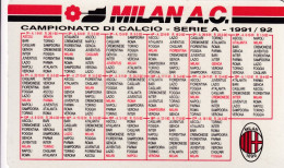 Calendarietto - Milan A.c. - Campionato Dicalcio Serie A - 1991-1992 - Anno 1992 - Petit Format : 1991-00