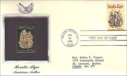 US Horatio Alger Author FDC Cover With Gold Stamp Replica Avec Timbre En Or ( A80 487) - Theatre