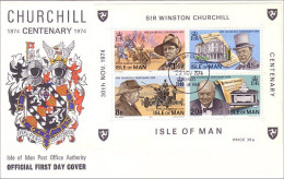 Isle Of Man Feuillet Churchill S/S Armoiries Coat Of Arms FDC ( A81 786b) - Enveloppes