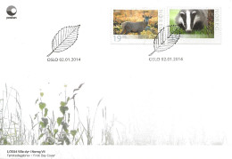 Norway 2014  Wildlife (VII). Animals, Red Deer (Cervus Elaphus). Badger (Meles Meles)   Mi 1835-1836. FDC - Briefe U. Dokumente