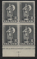 ICELAND. 1948. Viking. 2kr. Block Of Four. - Blocks & Sheetlets