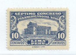 PERU 1930 PANAMERICAN CHILDREN CONGRESS LIMA CATHEDRAL 10 CENTS BLUE MINT HINGED - Pérou