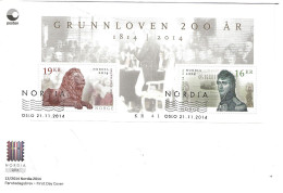 Norway 2014  200th Anniversary Of The Constitution (I), Stamp Eshibition Nordia 2014 Mi Bloc 46  FDC - Briefe U. Dokumente