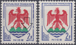 18121 Variété : N° 1184 Blason Nice Impression Défectueuse De 2f + Normal  ** - Unused Stamps