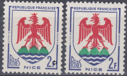 18123 Variété : N° 1184 Blason Nice Anneau Lune Dans 2f + Normal  ** - Unused Stamps