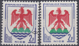 18125 Variété : N° 1184 Blason Nice Vague Blanche Supplémentaire + Normal ** - Nuovi