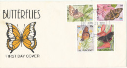 St. Vincent FDC 15-6-1992 Butterflies Complete Set Of 4 With Cachet - St.Vincent (1979-...)
