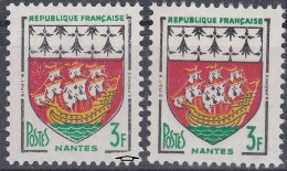 18135 Variété : N° 1186 Blason Nantes Cadre Raboté + Normal   ** - Unused Stamps