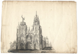 Dessin Origilnal L'epine La Cahedrale  - 51 - Par Alfred Lambert De Chalons Sur Marne Vers 1895 - Dessins