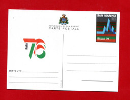 (ScC) S.Marino **- 1976 - Cartolina Postale- ITALIA 76, C 40 . MNH - Postal Stationery