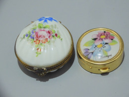 -2 PETITES BOITES PORCELAINE BOITE A PILULES LIMOGES 1 Monture Laiton Vieilli     E - Cajas/Cofres