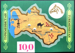 TURKMENISTAN, **MNH Souvenir Sheet, Country Map And Culture MIchel Block # 1, 1992 - Turkmenistán