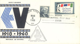 U.S.A.. -1968 -  OFFICIAL STAMP COVER OF 50th ANNIVERSARY OF REPUBLIC OF ASTONIA, AT INTERPEX. - Briefe U. Dokumente