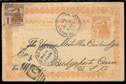 HONDURAS. 1901. Tegucigalpa - USA. 2c Stat Card + Adtl / Train. Scarce. - Honduras