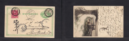 JAPAN. 1899 (25 Oct) Tokyo - Switzerland, Derenchingen (1 Dec) 3 Sen Comercial Green Stat Card + 2 Sen Adtl Tied Cds Via - Altri & Non Classificati