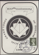 200th Anniversary Of Provincial Grand Lodge Of Durham Freemasonry, True Masonic Post Card 1988 Great Britain - Vrijmetselarij