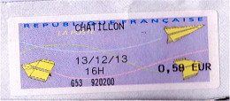 Vignette, Étiquette De Guichet " 92 CHATILLON "  Sur Enveloppe Entière _E480 - 2000 « Avions En Papier »