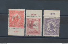 1918-19 Fiume, Francobolli Di Ungheria Soprastampati Fiume , 3 Valori Bordo Di F - Andere & Zonder Classificatie