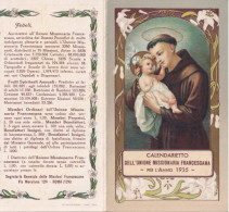 Calendarietto - Unione Missionaria Francescana  - Anno 1935 - Kleinformat : 1921-40