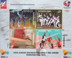 2018 Dominican Republic  Caribbean Games Basketball Volleyball Baseball Miniature Sheet Of 4 MNH - Dominican Republic