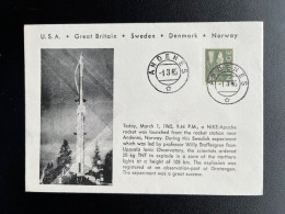 NORWAY NORGE 1965 SPECIAL COVER NIKE-APACHE ROCKET LAUNCH ANDENES 01-03-1965 NOORWEGEN SPACE - Cartas & Documentos