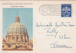IT001 VATICAN - DOME - CARTOLINA POSTALE DE STATO DELLA CITTA DEL VATICANO AVEC TIMBRE ET OBLITERAION DE 1957 - Vatikanstadt