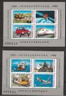 Romania 1988 INTEREUROPE. Transport Ship, Train, Plane. Satelite, Car, Mi Bloc 239-240  MNH(**) - Unused Stamps